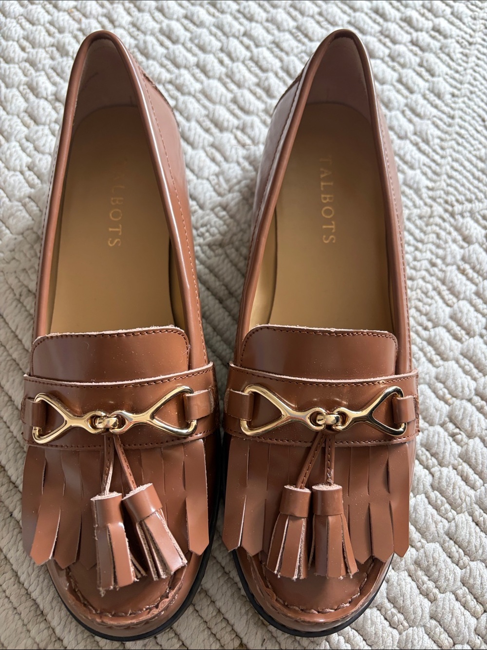 Talbots Cognac Leather Tassel Fringe Loafers